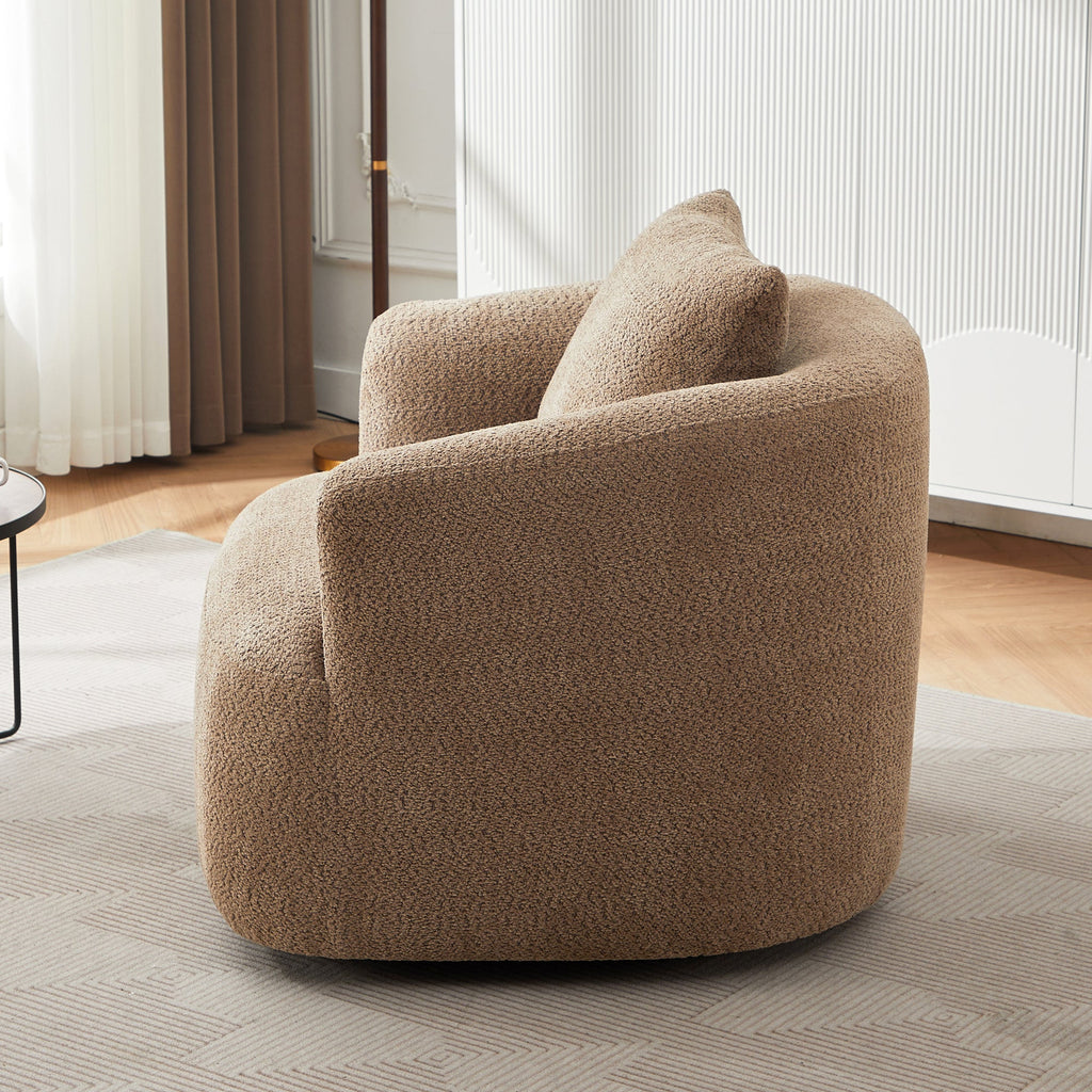 Chenille Upholstered 360° Swivel Chair with Throw Pillow, Dark Brown, 38.2' Accent Chair Sofa for Living Room and Office