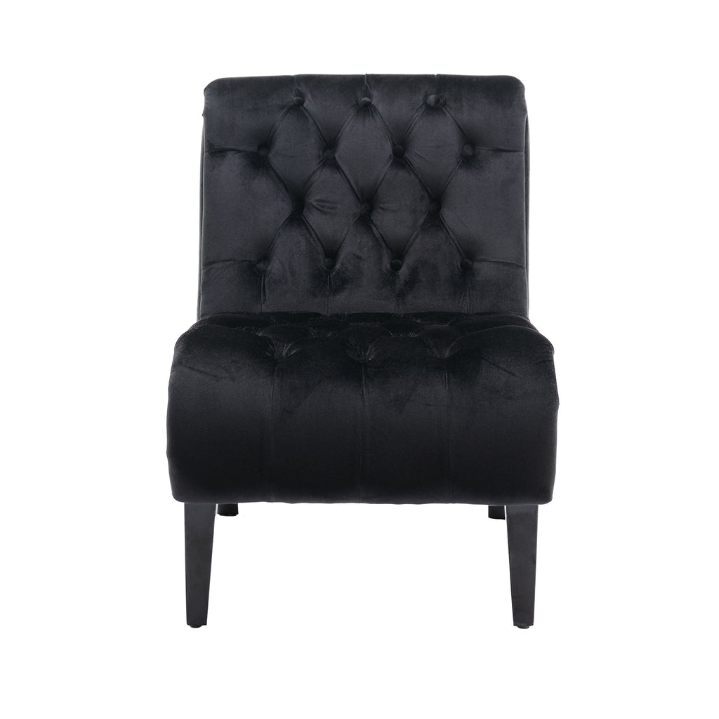 COOLMORE Modern Velvet Armless Accent Living Room Chair / Leisure Chair,Upholstered Fabric Button Comfortable Chair with Wooden Legs for Bedroom, Living Room, Office (Black Velvet)