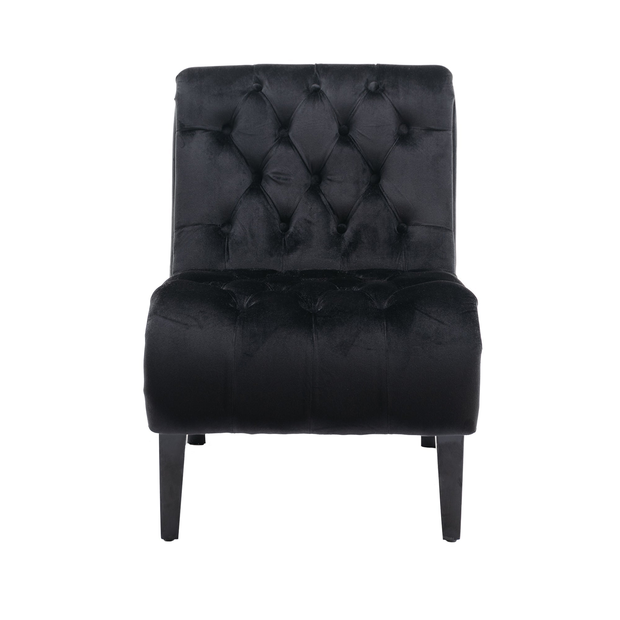 COOLMORE Modern Velvet Armless Accent Living Room Chair / Leisure Chair,Upholstered Fabric Button Comfortable Chair with Wooden Legs for Bedroom, Living Room, Office (Black Velvet)