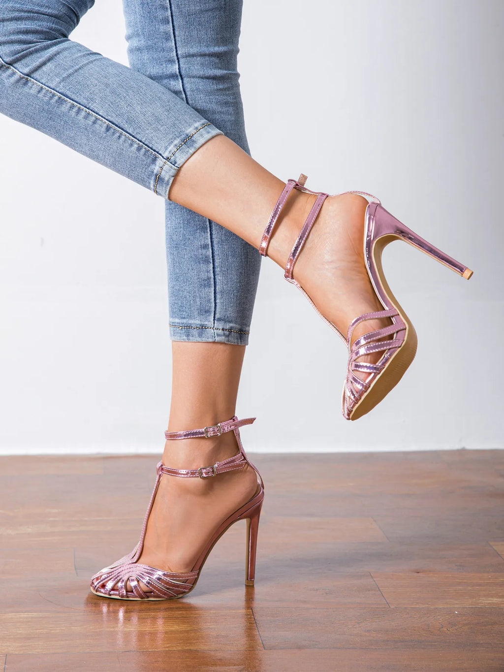 Strappy Stiletto Heeled Sandals with Ankle Strap Design