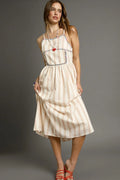 Umgee Striped Colorful Embroidered Trim Cami Dress
