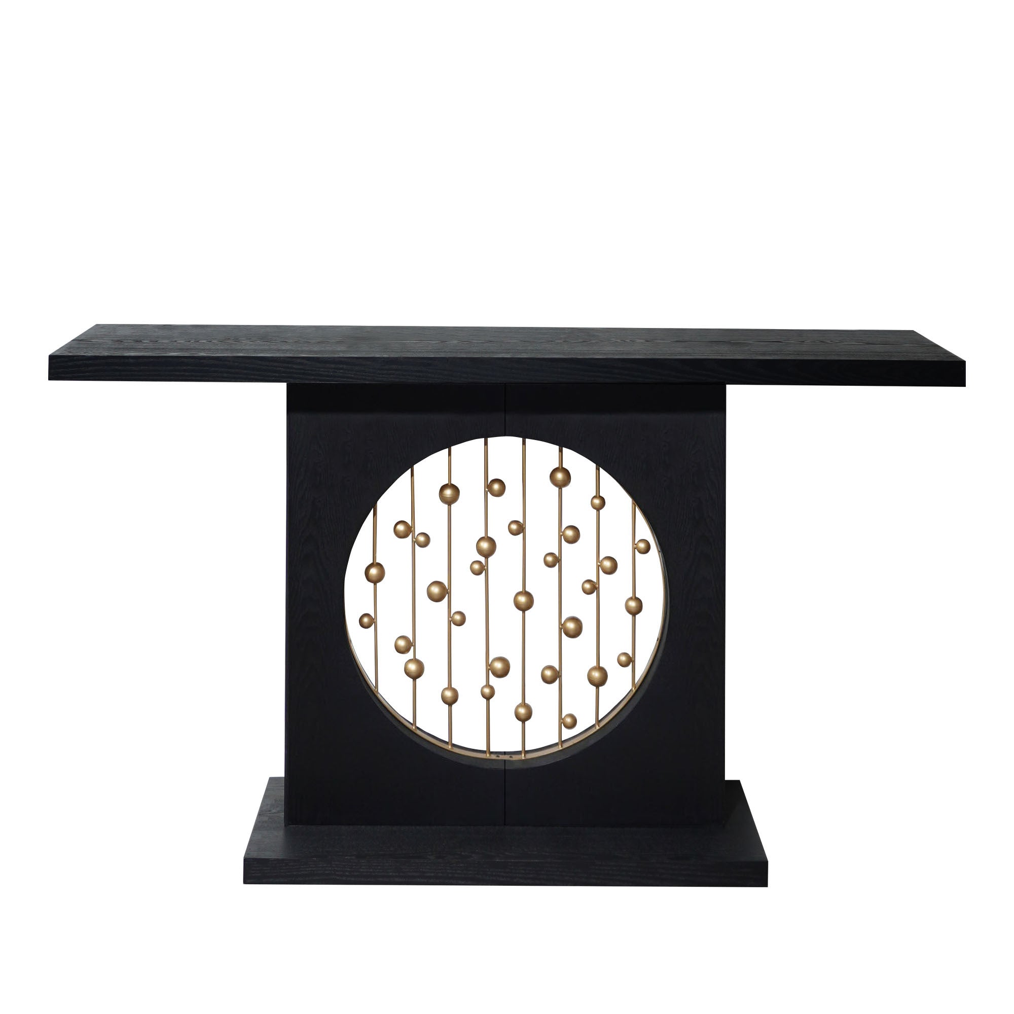 Modern Black Console Table with Gold Accent, Decorative Entryway Table,56in Wood Console Table, Narrow Sofa Table for Entrance, Living Room, Hallway
