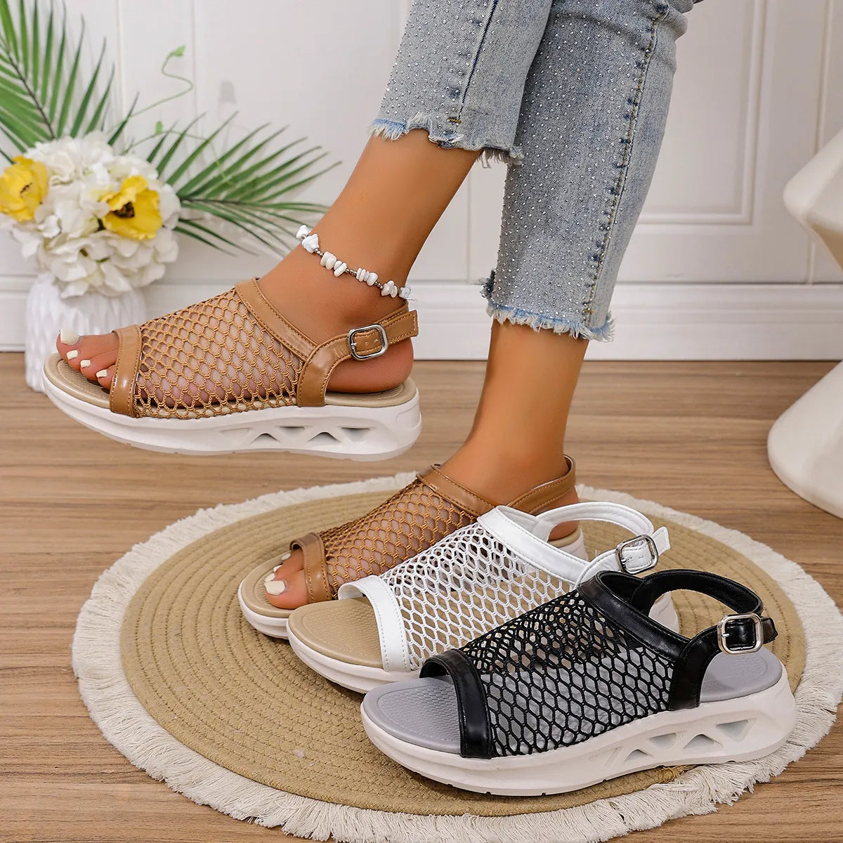 Woven Mesh Comfort Platform Sandals