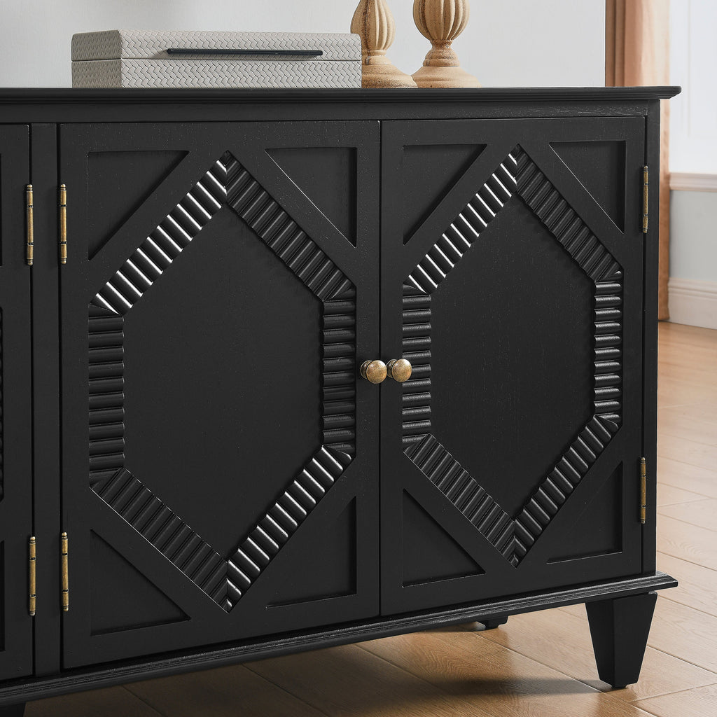 65.2' Mid Century Modern Sideboard Buffet Cabinet with Storage, Symmetrical Geometric Accent Coffee Bar Wine Bar Storage Cabinet, Large Console Table for Living Room/Entryway/Kitchen, Black