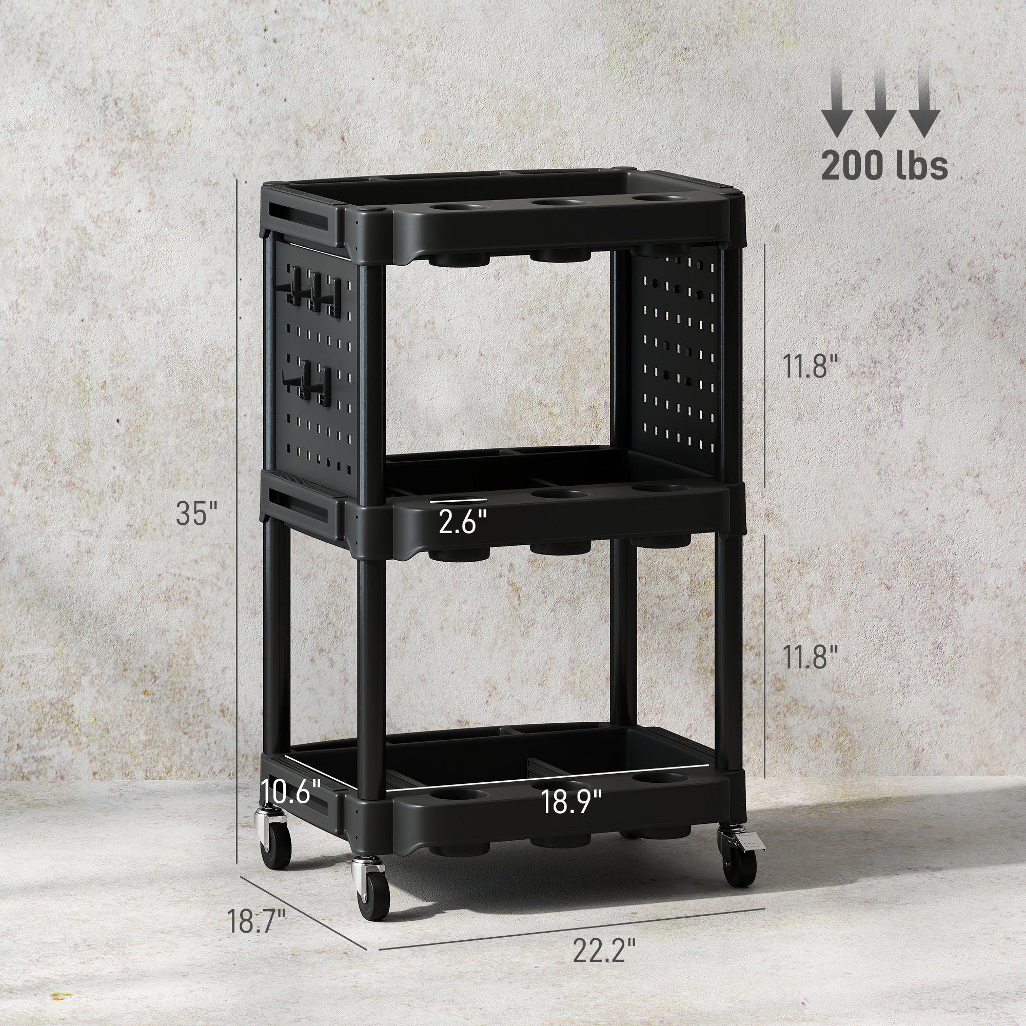 Rolling Tool Cart, Capacity Plastic Utility Cart,with Side Shelves,for Garage, Workshop