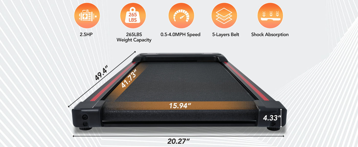 NEW Walking Pad Under Desk Treadmill for Home Office -2.5HP Walking Treadmill With Incline 0.5-4MPH 265LBS Capacity Treadmill for Walking Running - Wristband Remote