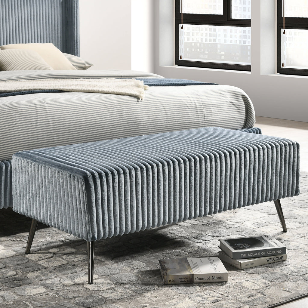 Mavela Wide Wale Corduroy Upholstery Panel Queen Bed with 2 Nightstands and Bench, Blue
