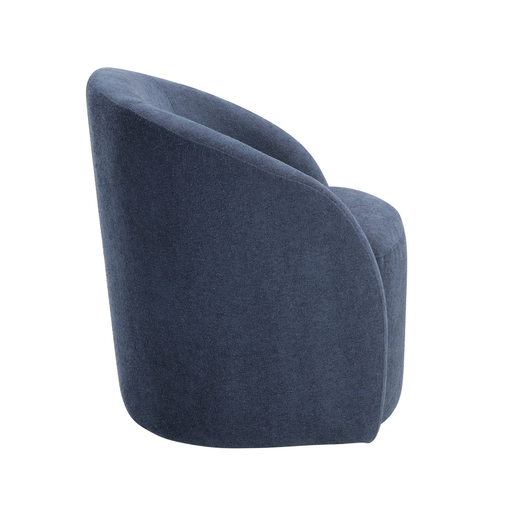 Blue Boucle Swivel Barrel Chair 1pc Solid Wood Durable Contemporary Living Room Furniture Luxurious Accent Seating