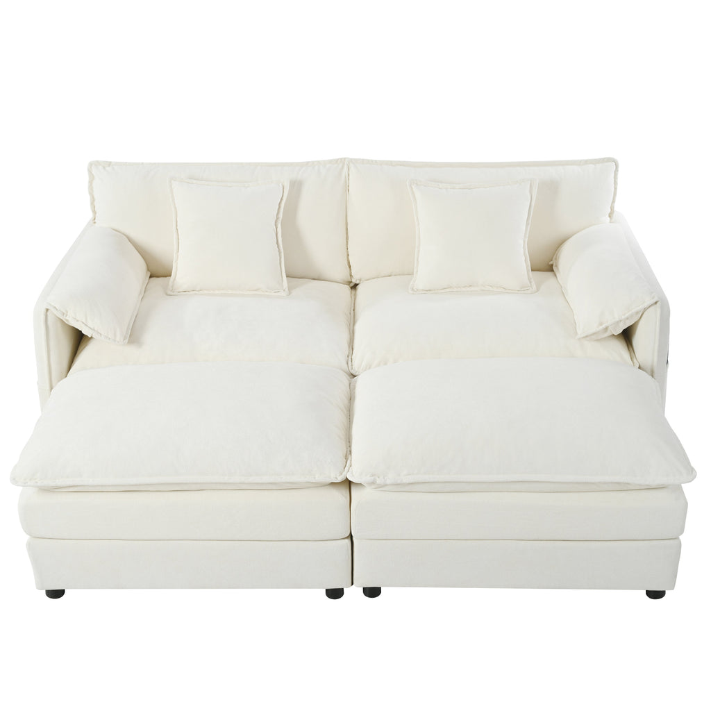 Deep Seat Sectional Cloud Sofa with 2 Ottomans & Soft Pillows, Loveseat Modular Couch for Living Room, Apartment,DIY Combination,Beige