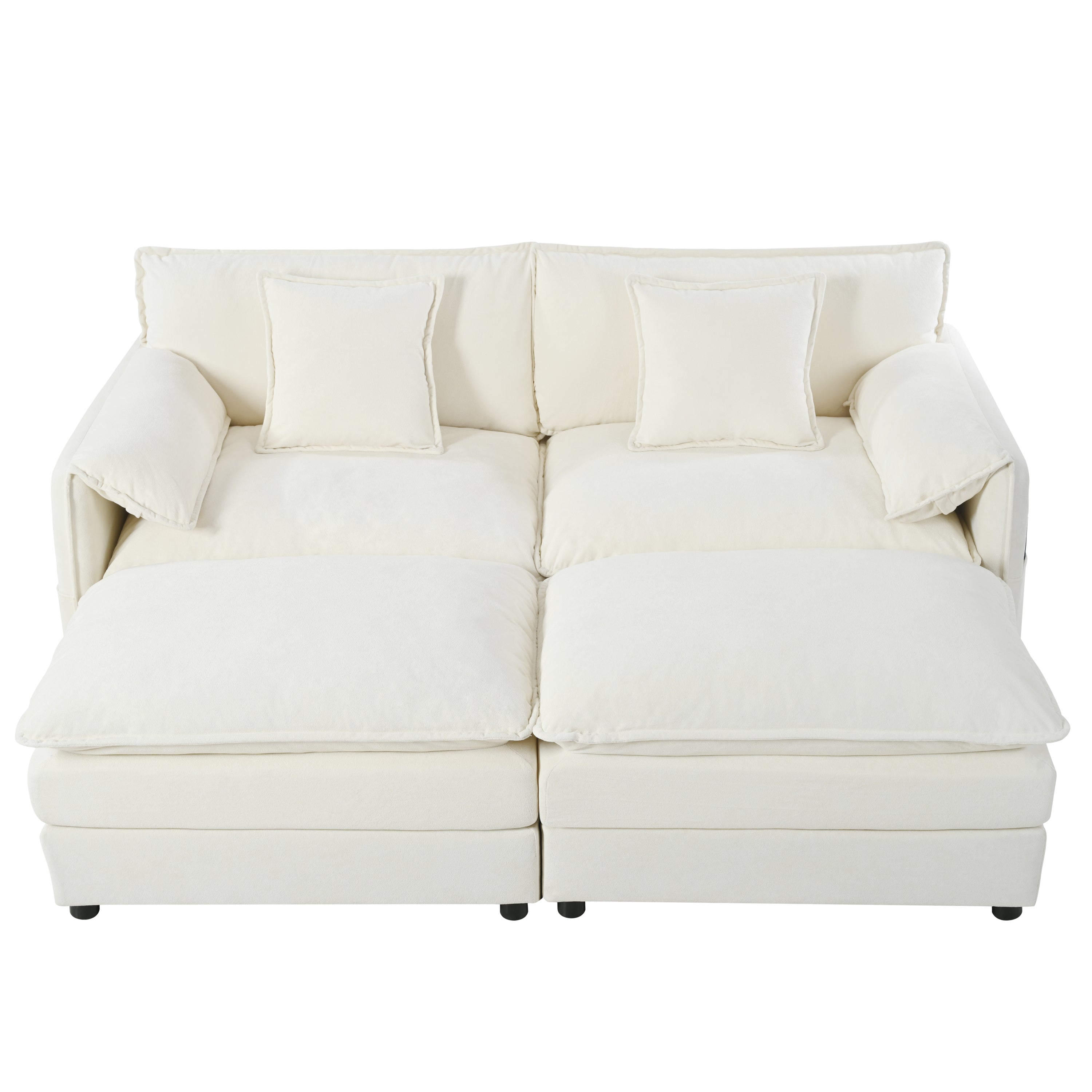 Deep Seat Sectional Cloud Sofa with 2 Ottomans & Soft Pillows, Loveseat Modular Couch for Living Room, Apartment,DIY Combination,Beige