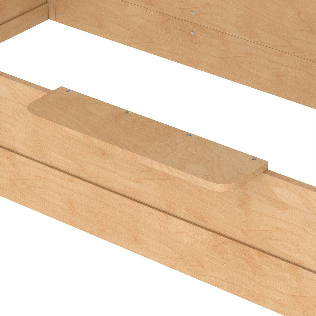 Twin Size Floor Bed with Guardrails and Roof, Kids House Floor Bed with a Small Built-in Tray and Free-installed Signboard, Childlike Design, Natural