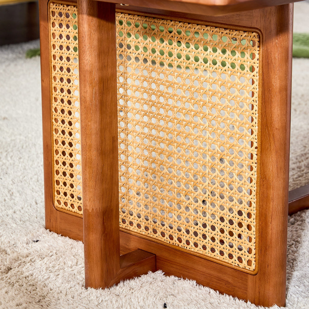 Chinese style log wind Imitation rattan Walnut color tea table rectangular solid wood coffee low table small family living room tea table