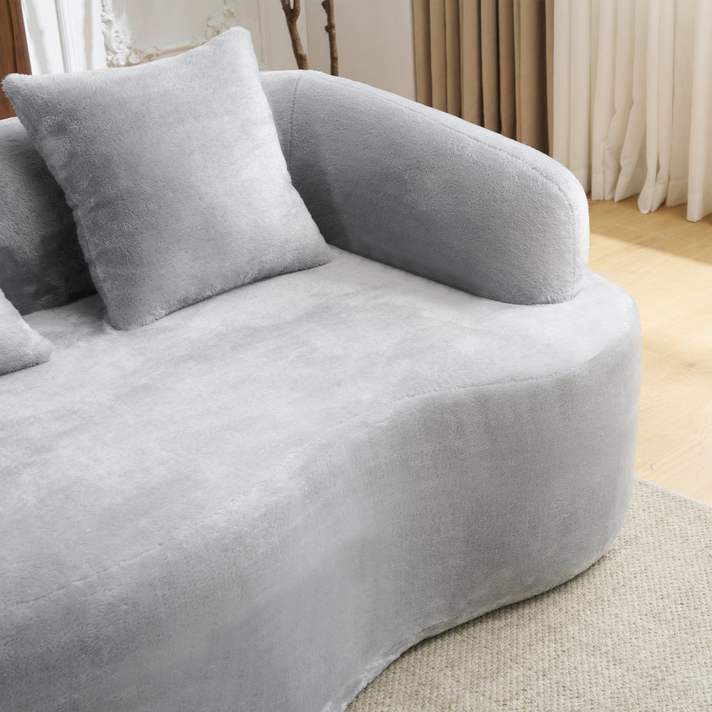 Full Compression L-Shape Sectional Sofa with Curved Chaise, Grey Modular Chenille Couch, High-Density for Apartment Living Room
