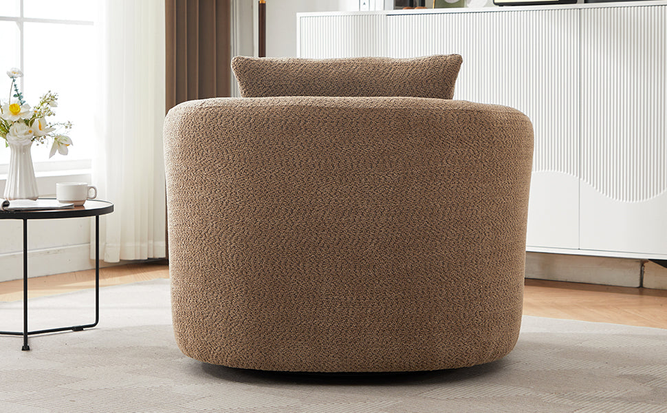Chenille Upholstered 360° Swivel Chair with Throw Pillow, Dark Brown, 38.2' Accent Chair Sofa for Living Room and Office