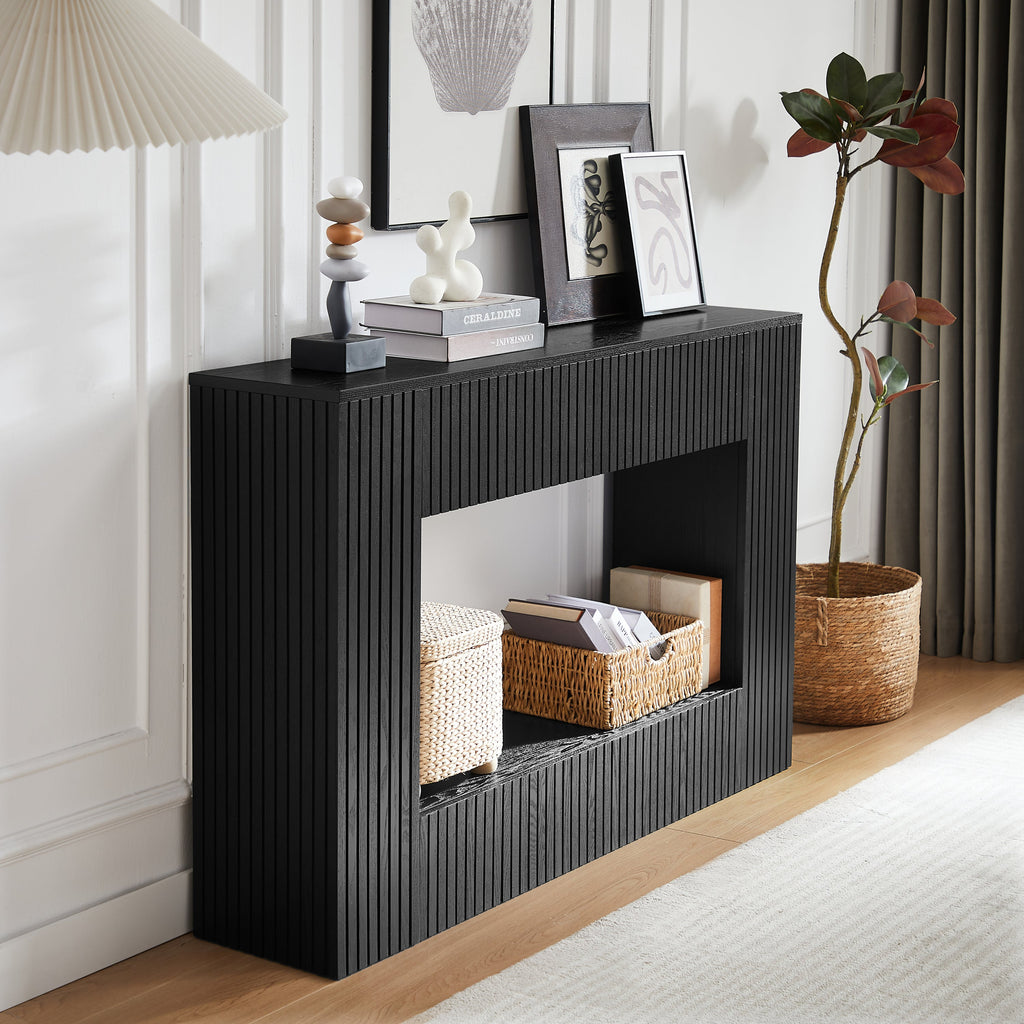 55' Modern Slatted Console Table, Narrow Entryway Table for Living Room or Hallway