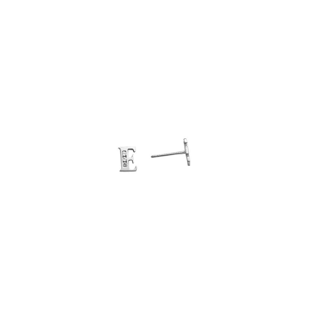 14k White Gold CZ Initial E Stud Earrings
