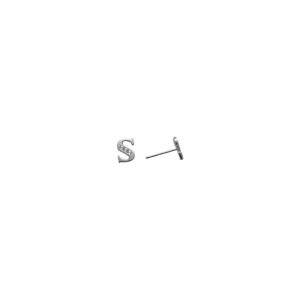 14k White Gold CZ Initial S Stud Earrings