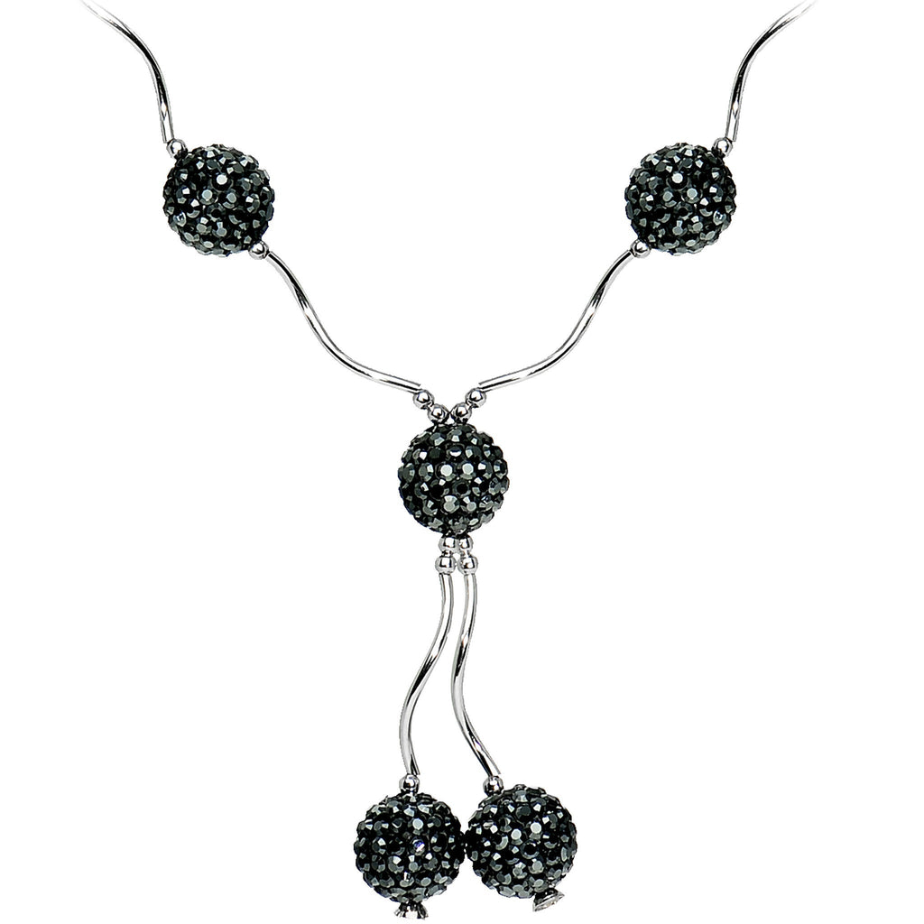 Sterling Silver Jet Crystal Ball Drop Necklace