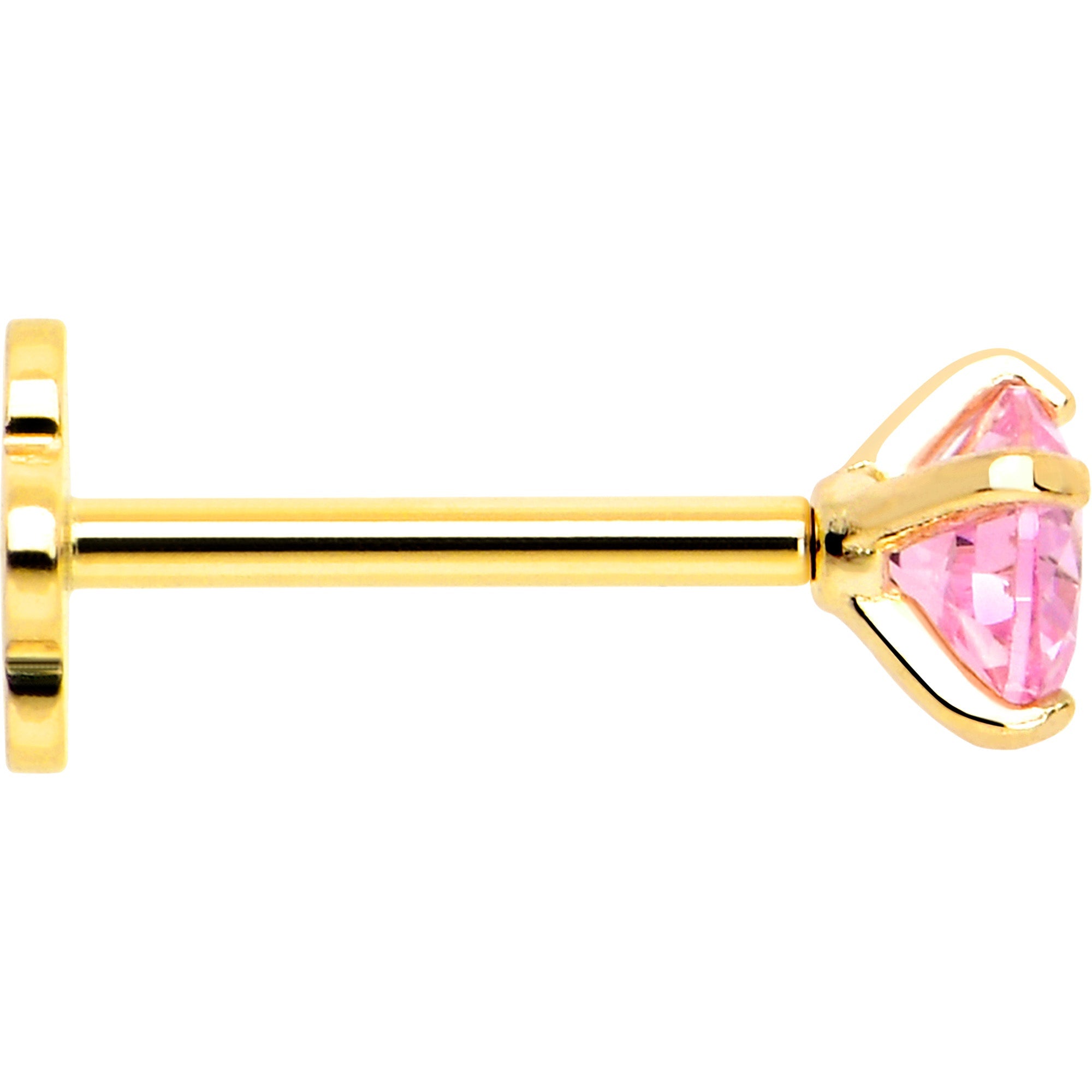 14k Yellow Gold Flat Back Earring 20G 4mm Pink CZ Floral Reversible
