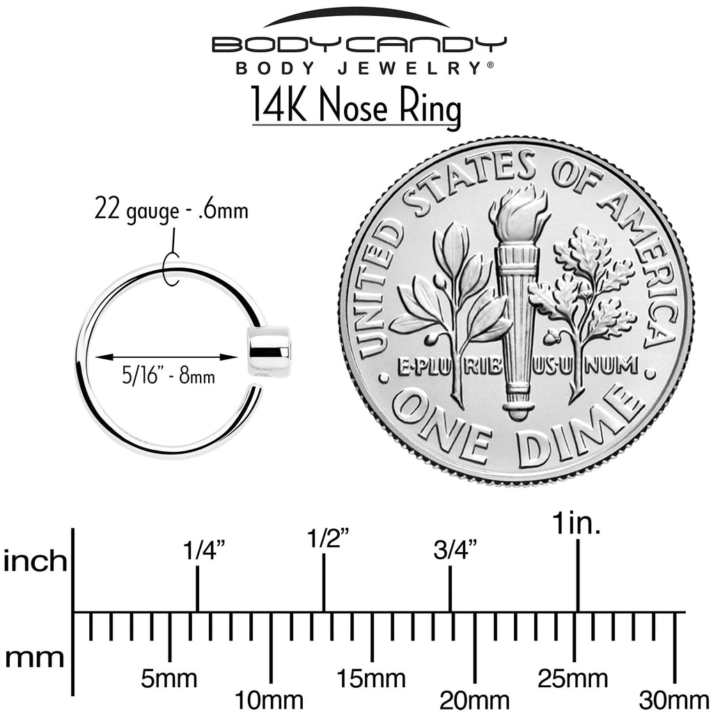 14k Solid White Gold Bendable Nose Hoop 20G 5/16 with 2mm Bezel CZ