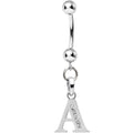 16G Solid 14k White Gold CZ Initial A Belly Ring