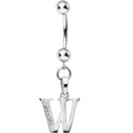 16G Solid 14k White Gold CZ Initial W Belly Ring