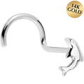 Solid 14K White Gold Dolphin Nose Screw Ring