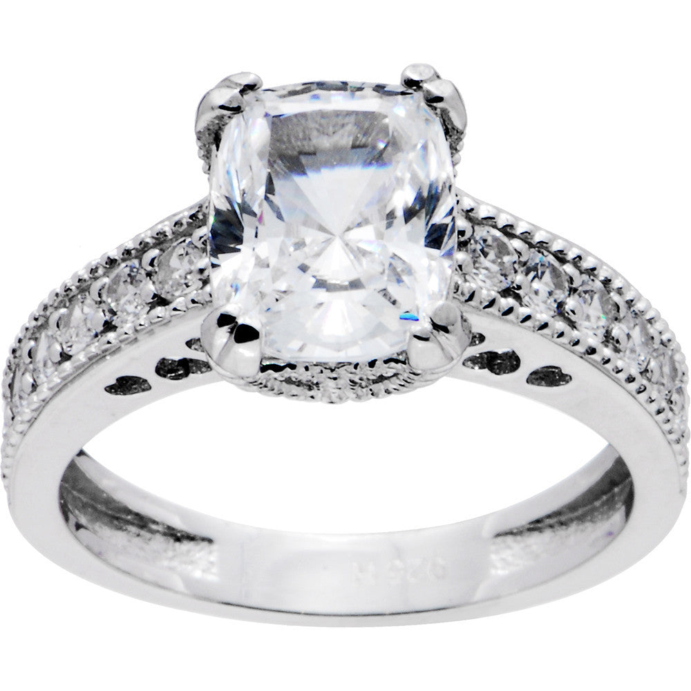 Sterling Silver Emerald Cubic Zirconia Ring -3.42 ct tw