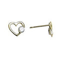 14k Yellow Gold CZ Hollow Heart Stud Earrings 7mm