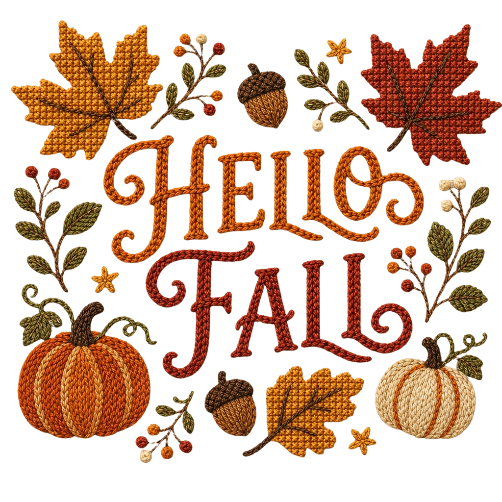 Hello Seasons PNG Bundle – Embroidered Spring, Summer, Fall & Winter Digital Download Set