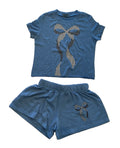 Firehouse - Blue Short Set with Checkered Bow