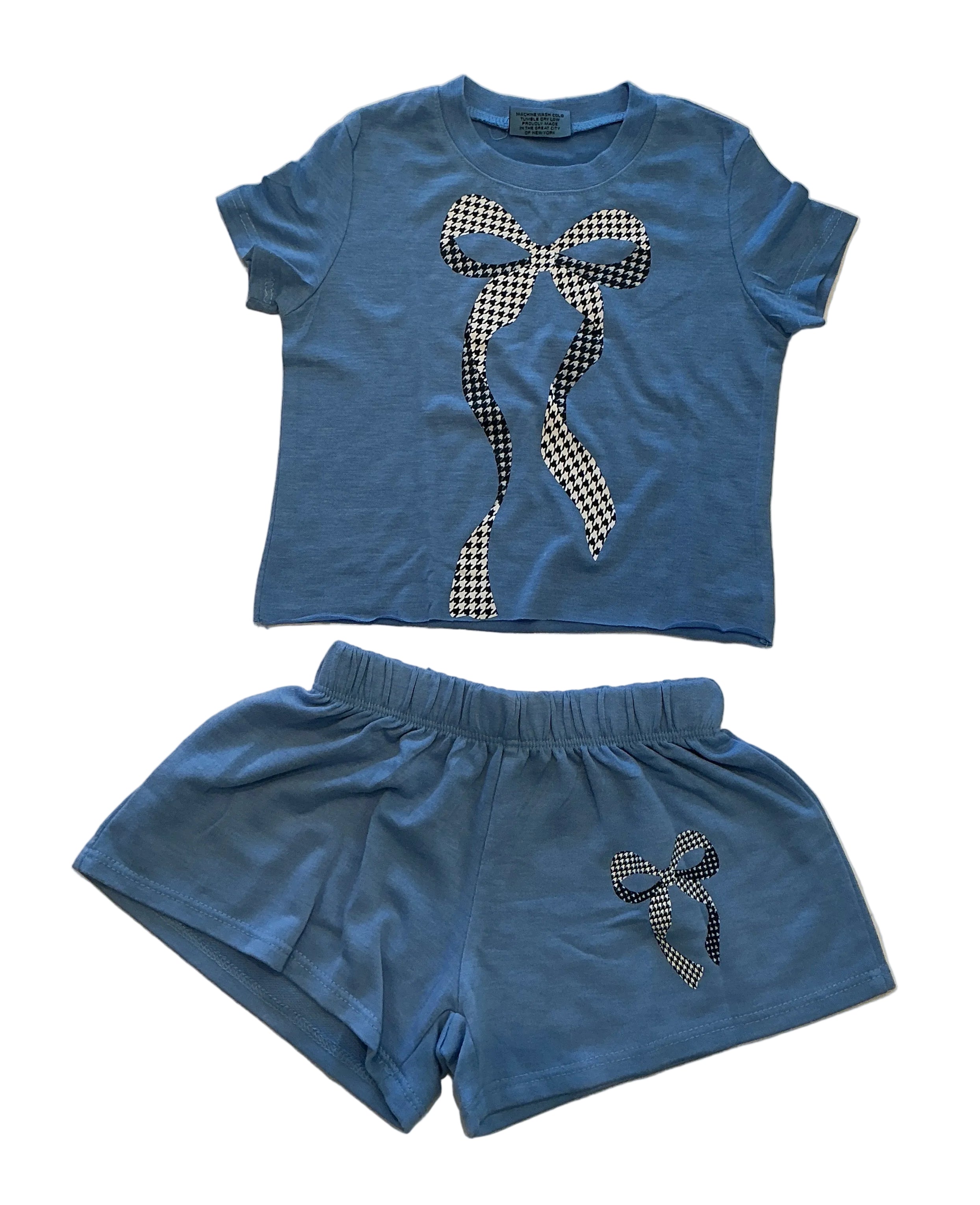 Firehouse - Blue Short Set with Checkered Bow