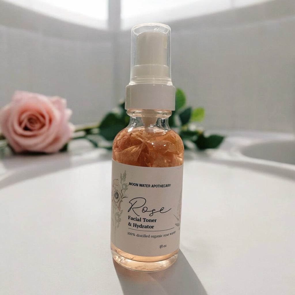 Handcrafted Rose Water Facial Toner, ALL Skin Types -- Organic Soothing, Hydrating Skin Care -- by Moon Water Apothecary!
