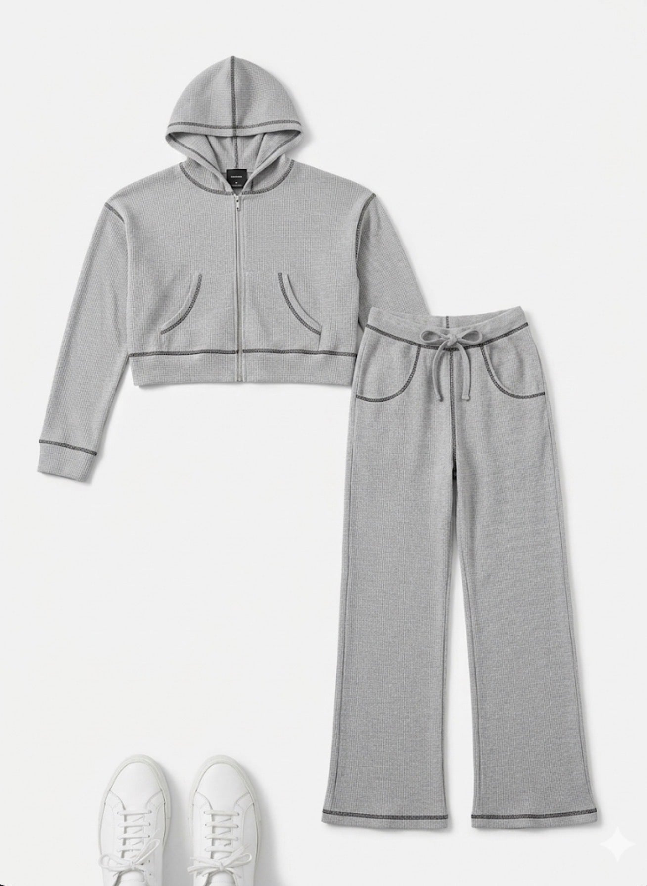 FBZ - Grey Waffle Sweatsuit With Black Stitching