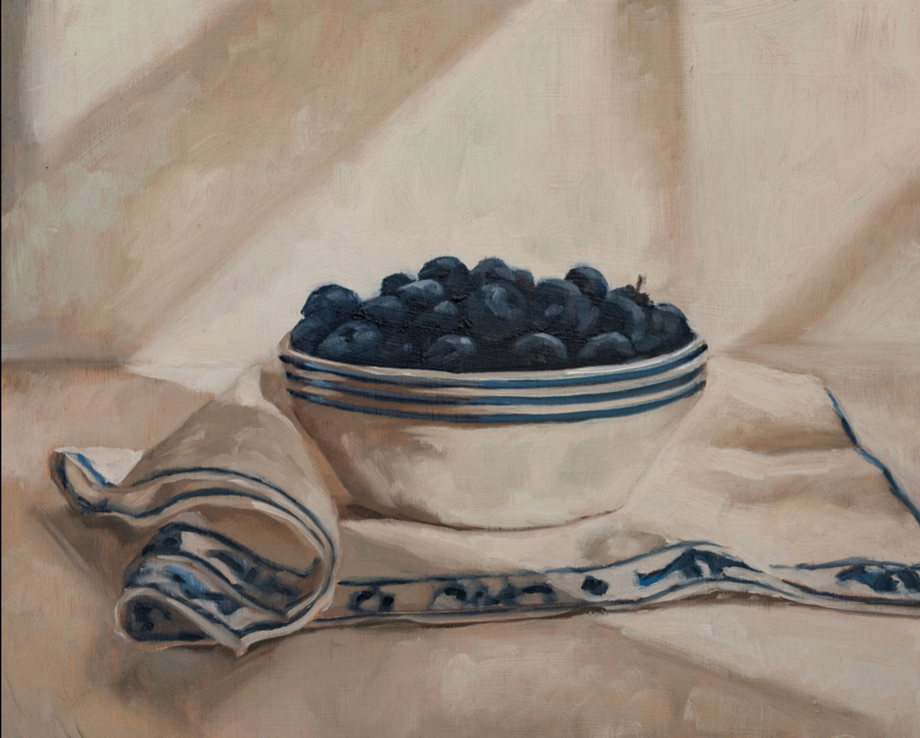 Blueberries in a Striped Bowl Print