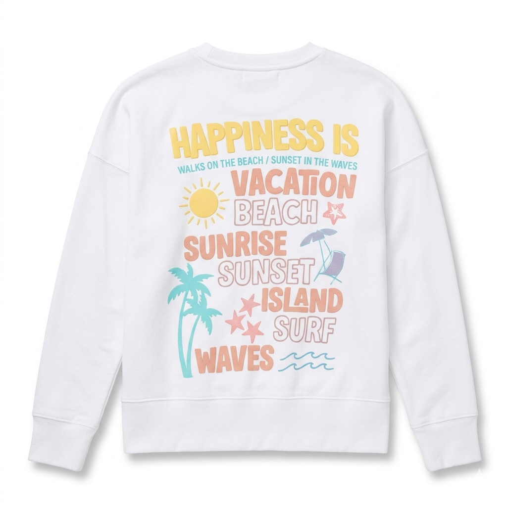 Vintage Havana - Happiness Oversized Pullover Sweatshirt, White