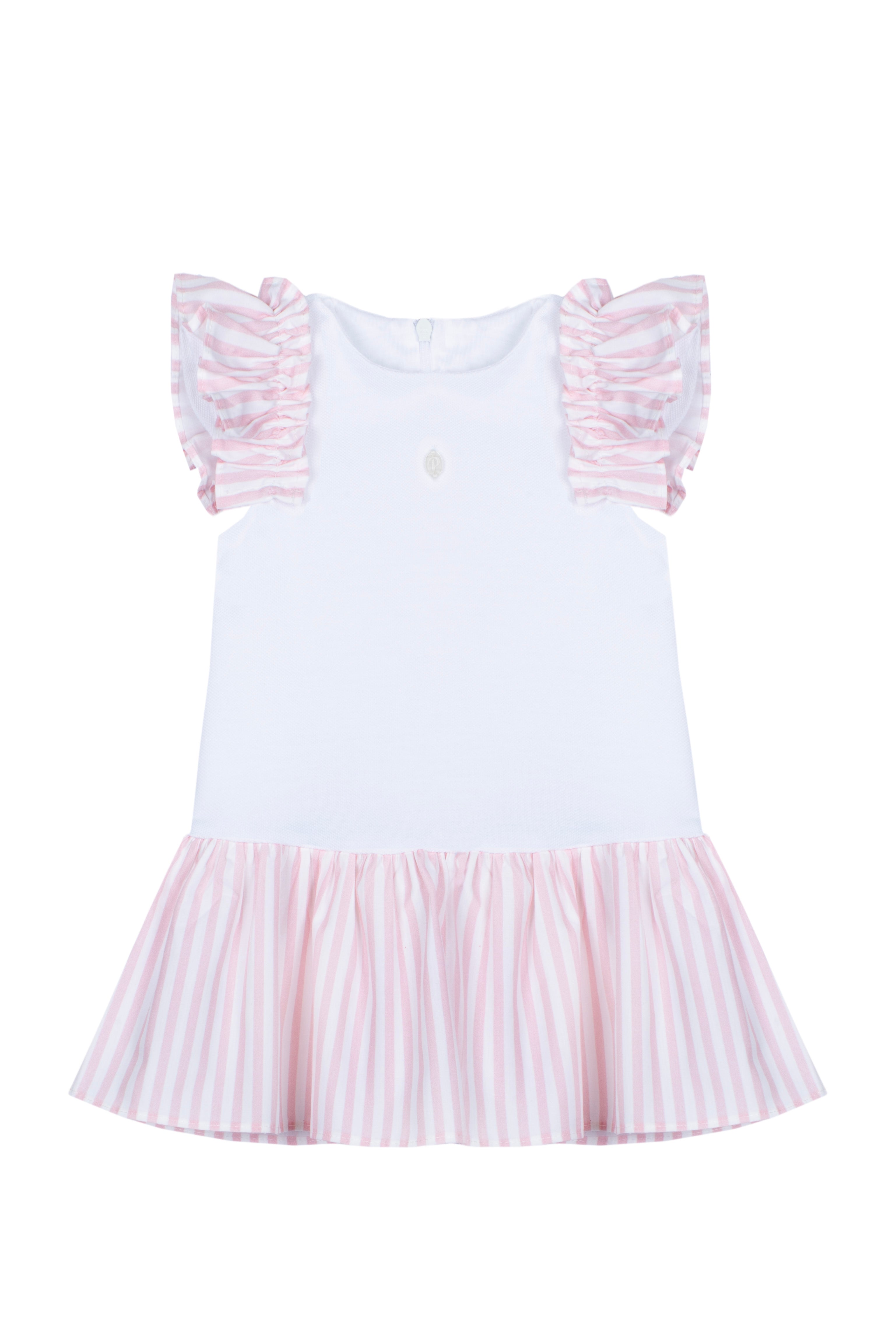 Patachou - Girls Ruffle Striped Dress, Pale Pink