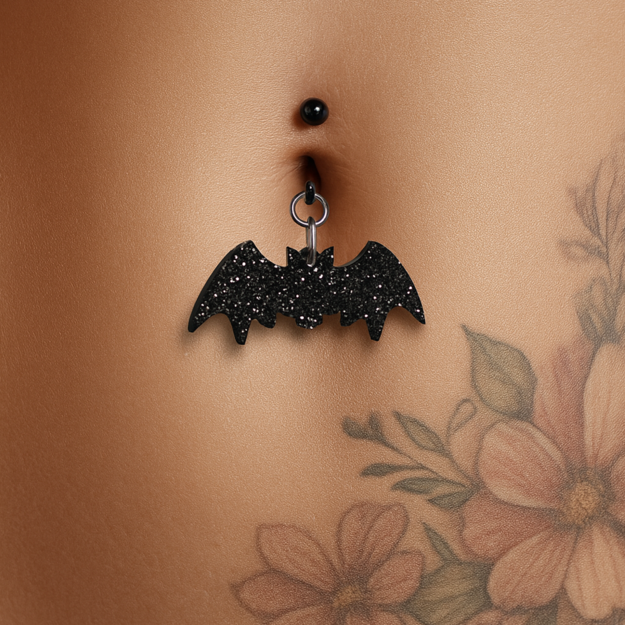 Glittery Black Bat Dangle Belly Ring