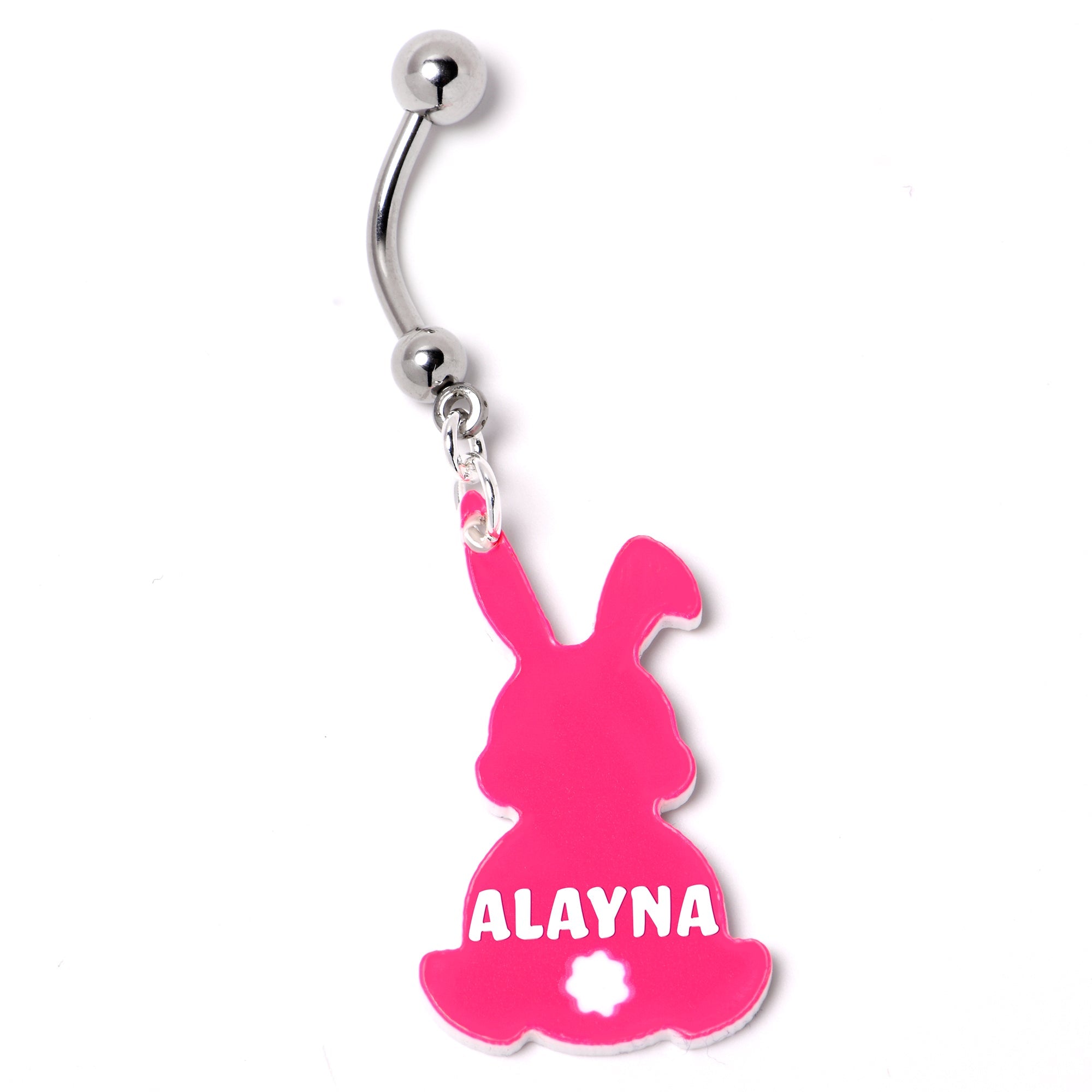 Custom Pink Bunny Rabbit Personalized Dangle Belly Ring