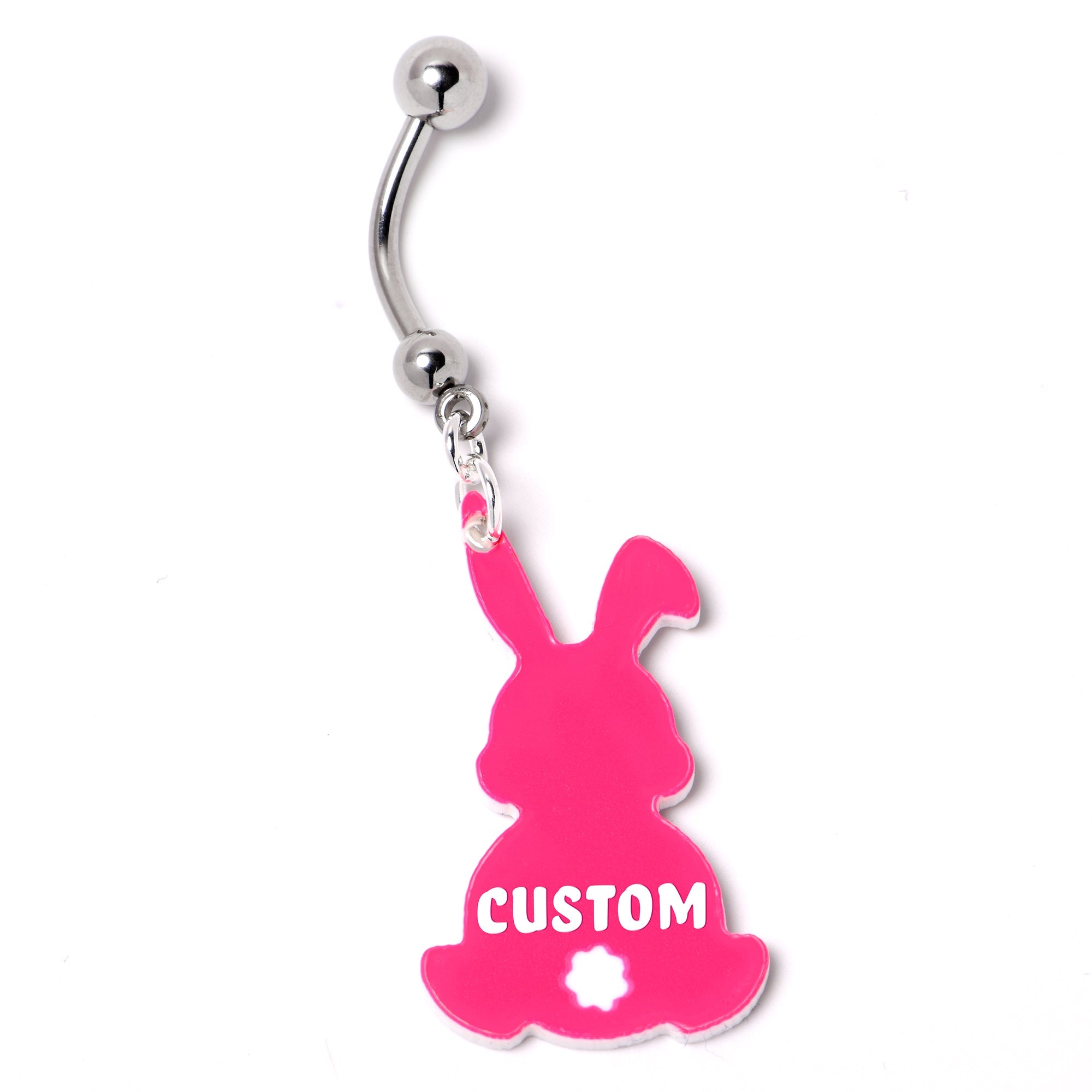 Custom Pink Bunny Rabbit Personalized Dangle Belly Ring