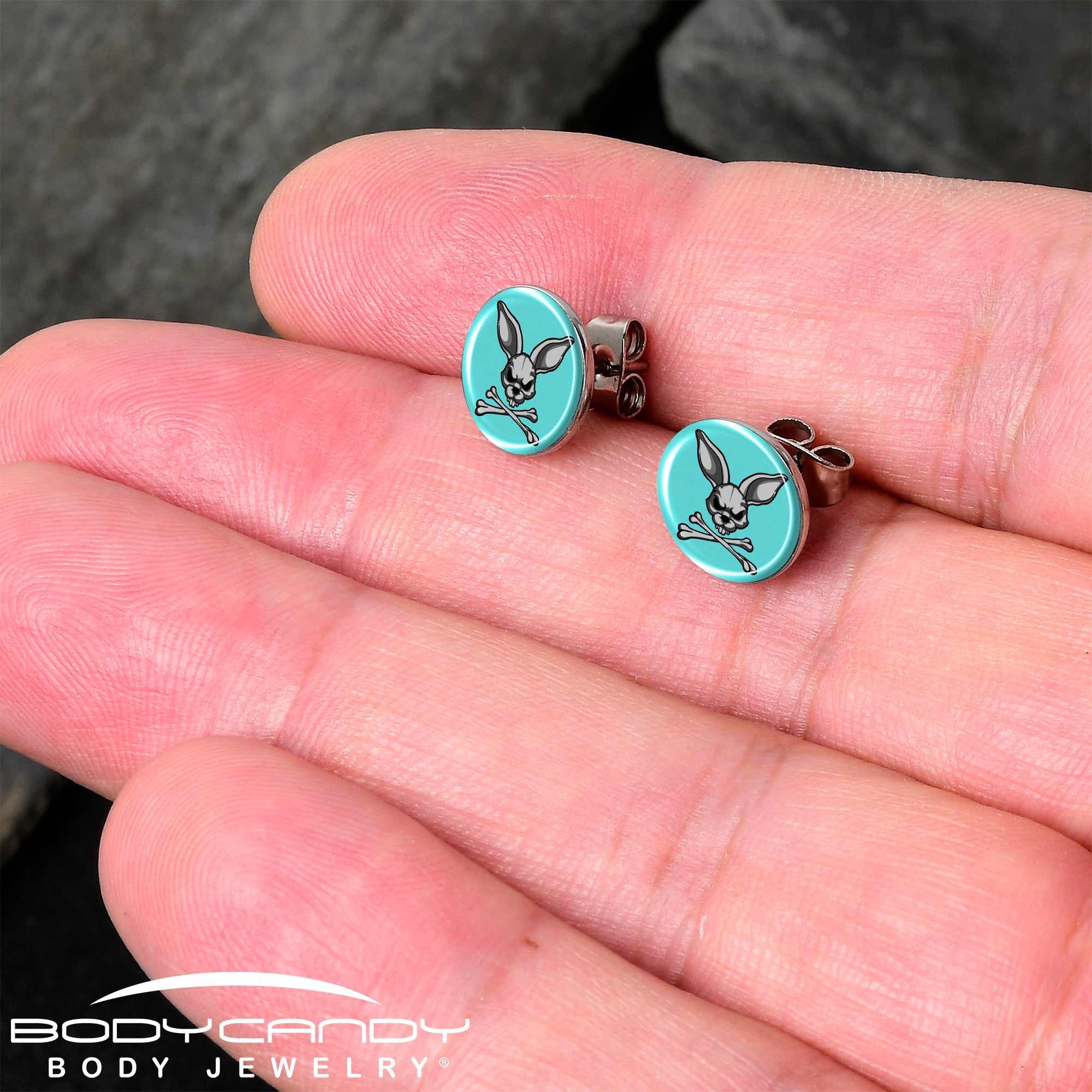 Bunny and Crossbones Stud Earrings by Onyx O