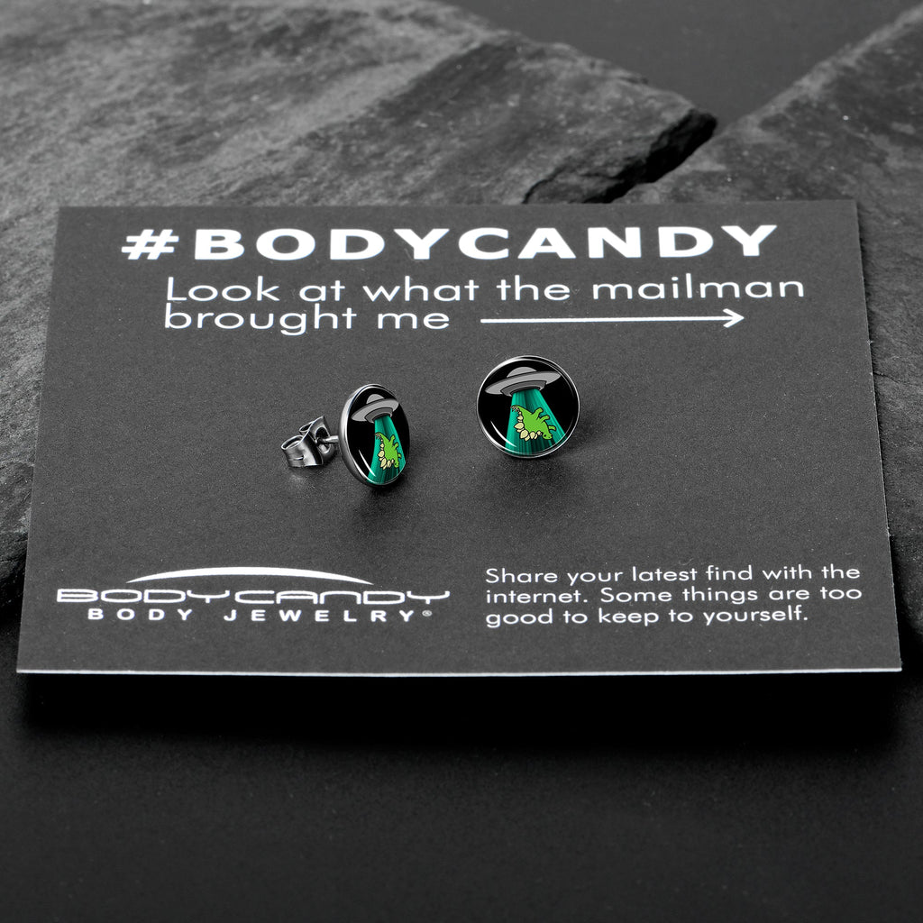 Alien UFO Dinosaur Abduction Stud Earrings Set by Onyx O