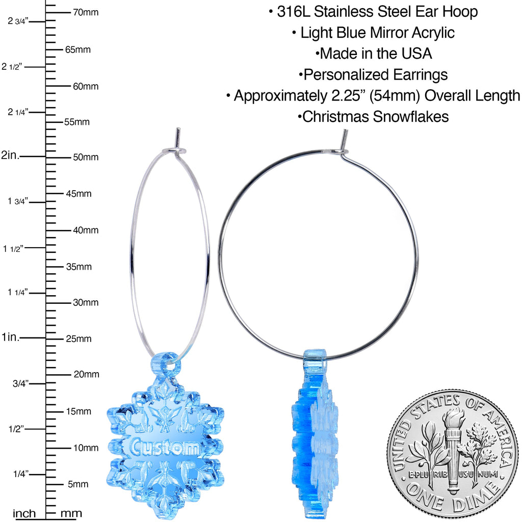 Custom Blue Winter Snowflake Personalized Hoop Earrings