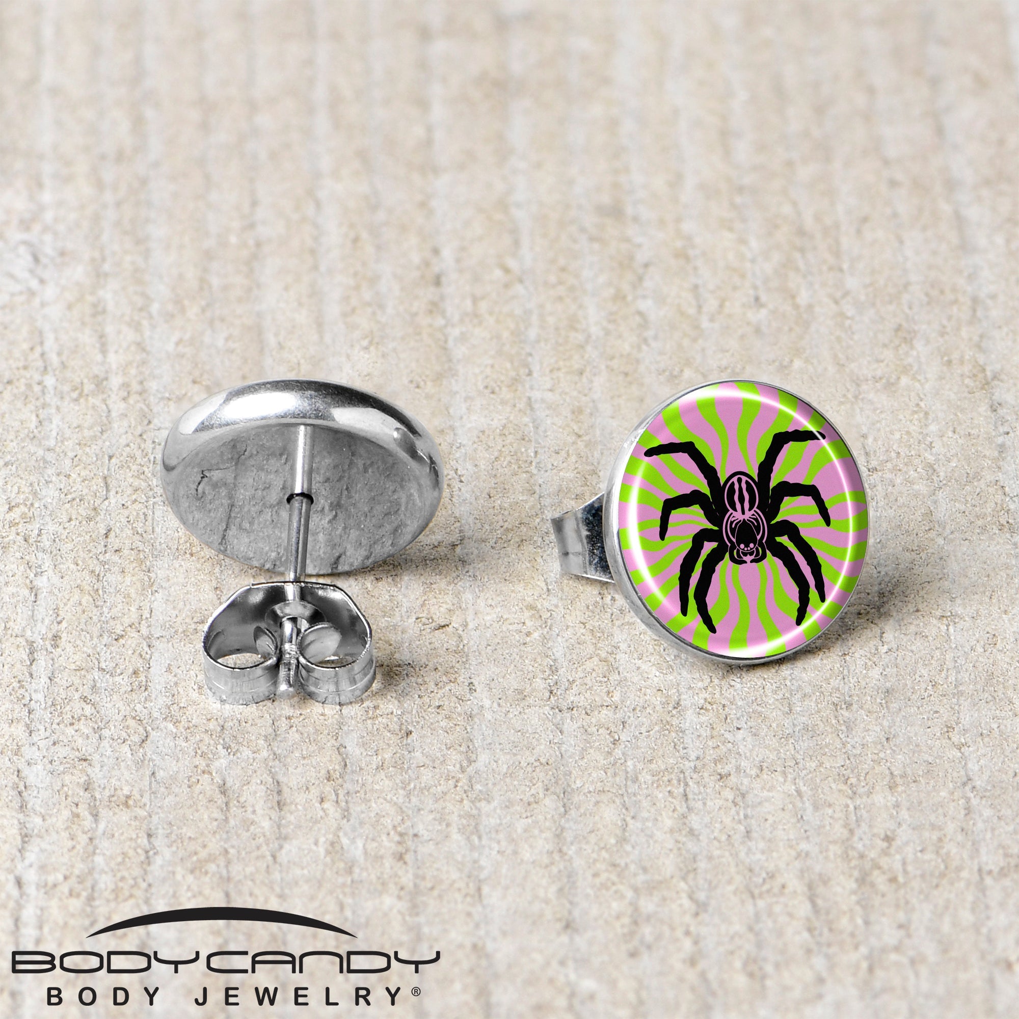 Psychedelic Spider Stud Earrings by Onyx O