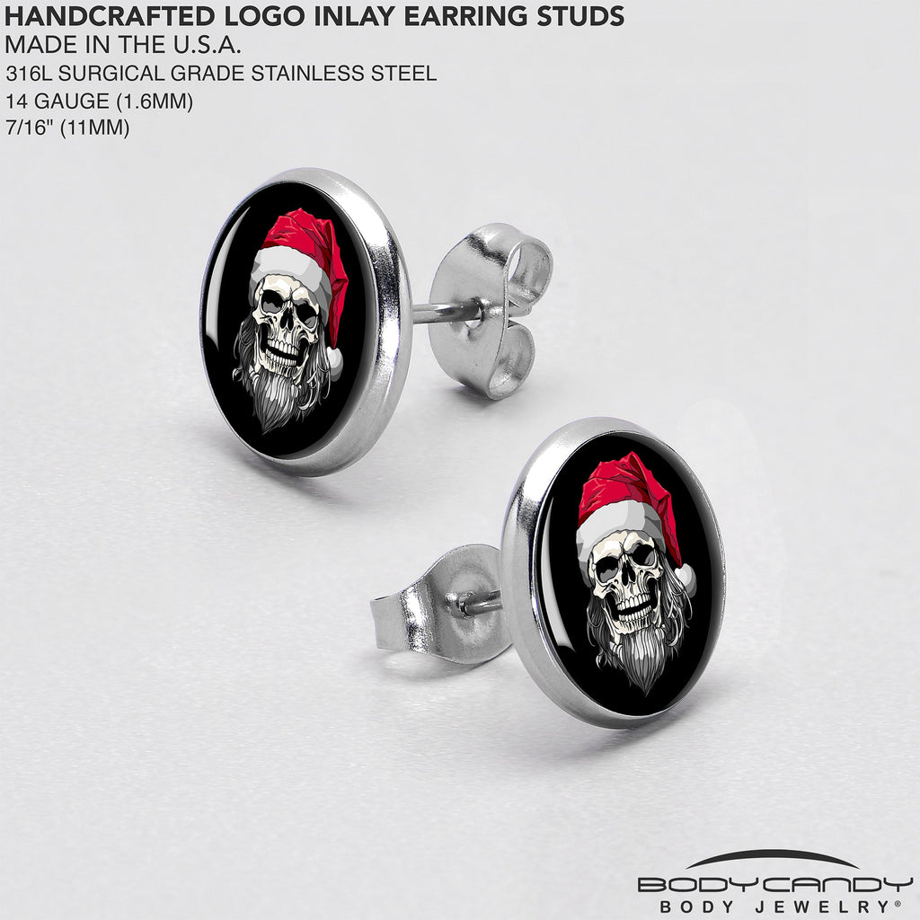 Holiday Skeleton Santa Claus Stud Earrings by Onyx O