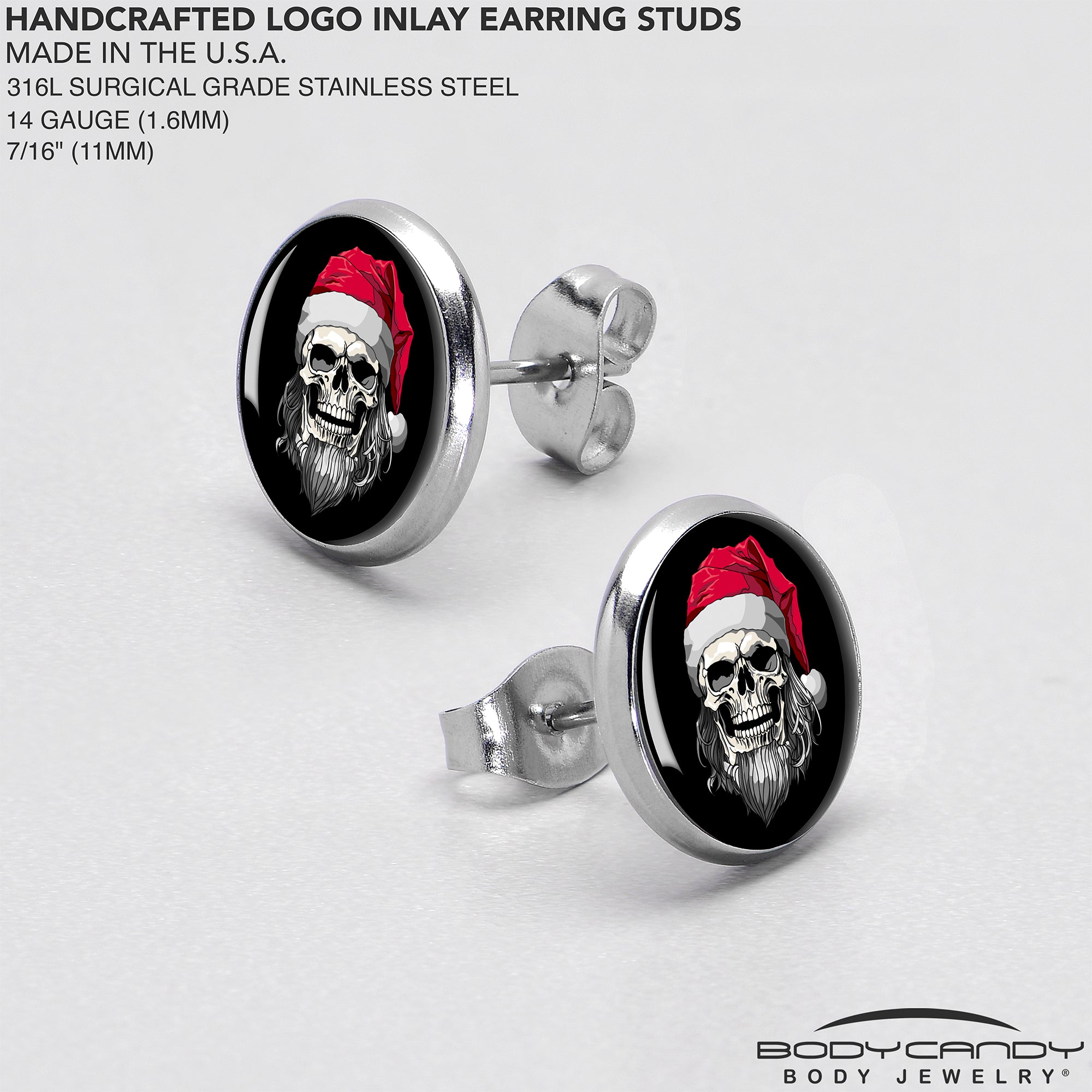 Holiday Skeleton Santa Claus Stud Earrings by Onyx O