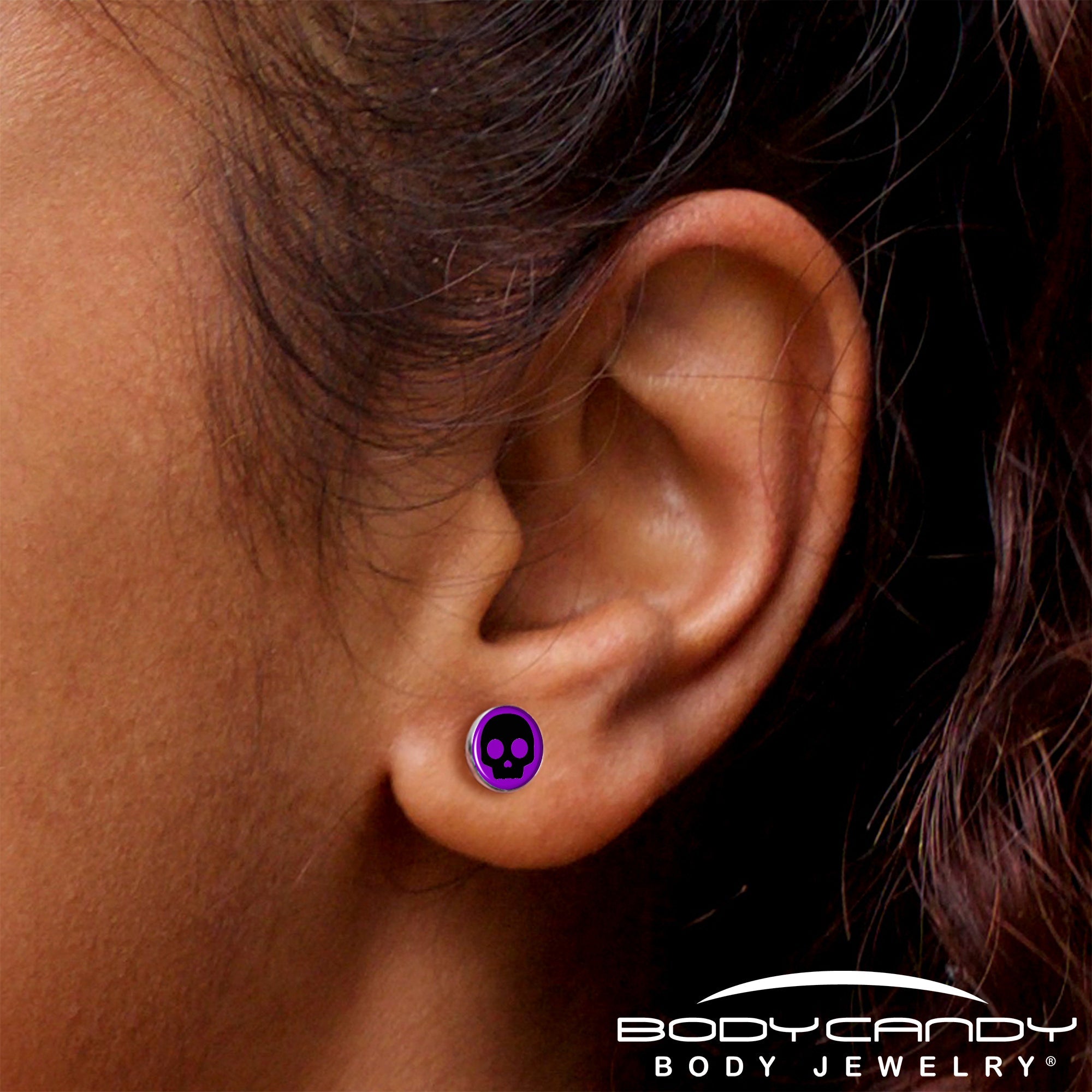 Purple Black Simple Skull Stud Earrings by Onyx O