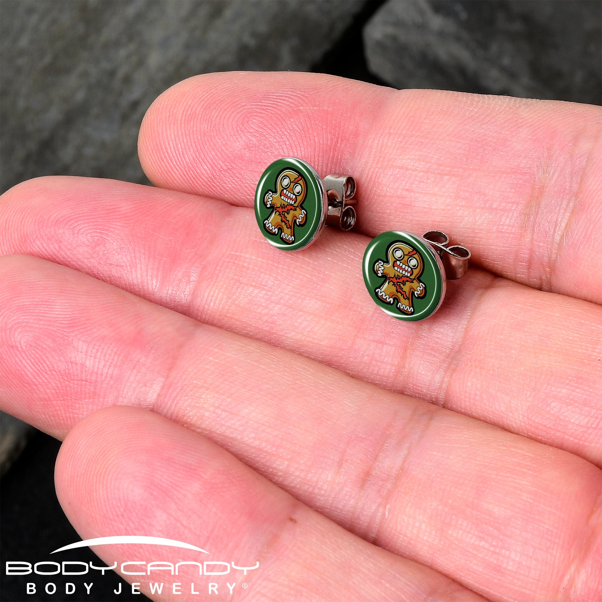 Christmas Holiday Zombie Gingergread Man Stud Earrings by Onyx O