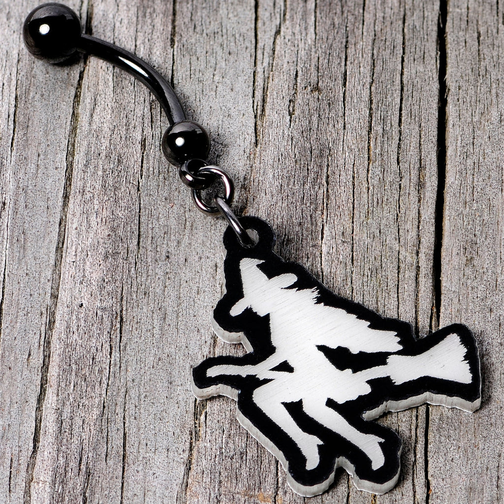 Glow in the Dark Halloween Flying Witch on Broom Dangle Belly Ring
