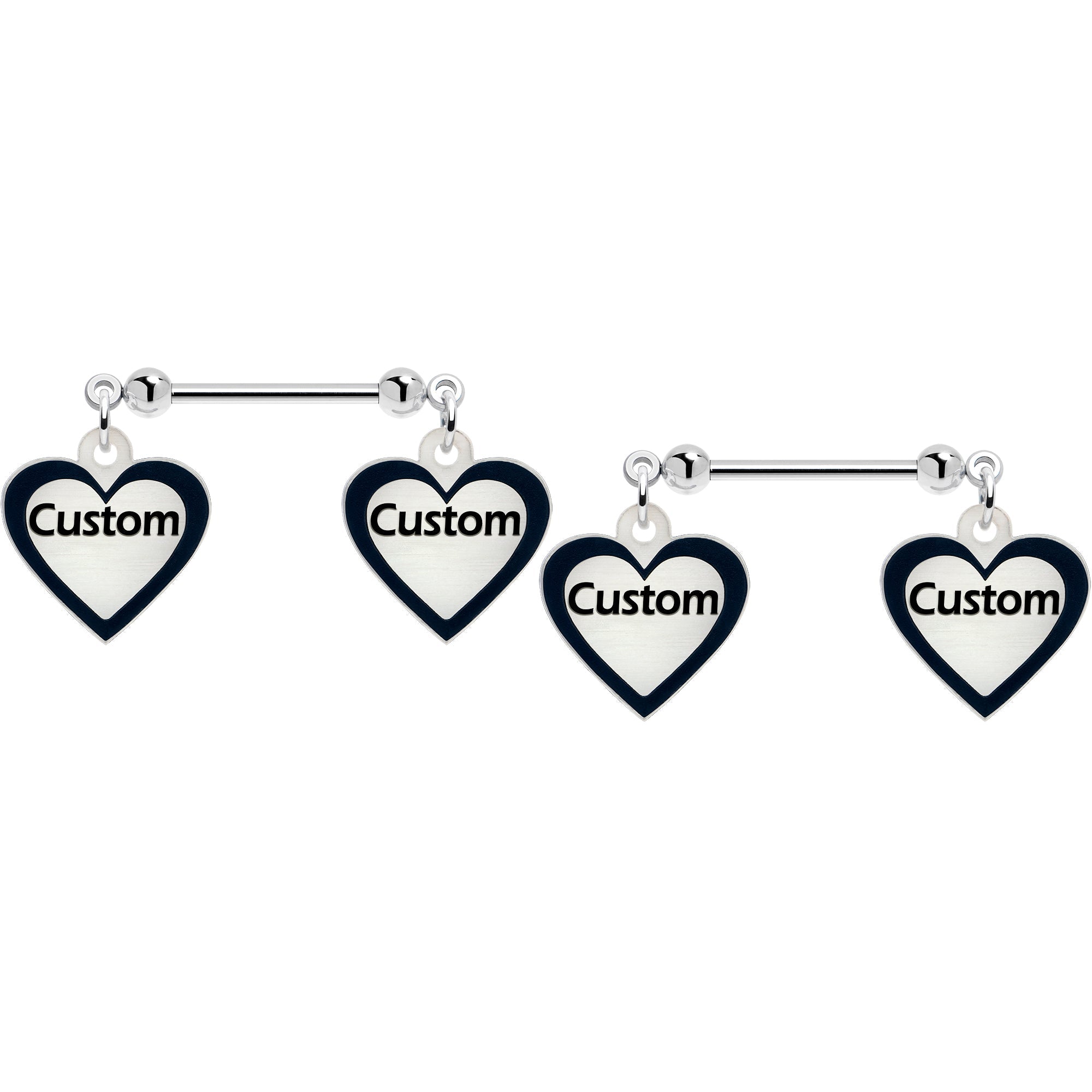 Custom Heart Glow in the Dark Double Personalized Name Dangle Nipple Ring Set